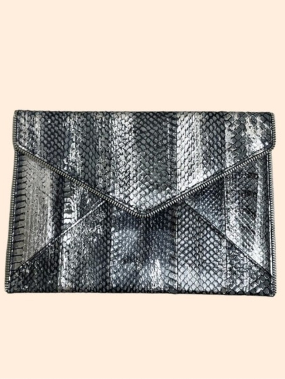 Rebecca Minkoff Metallic Leather Snakeskin Envelope Clutch